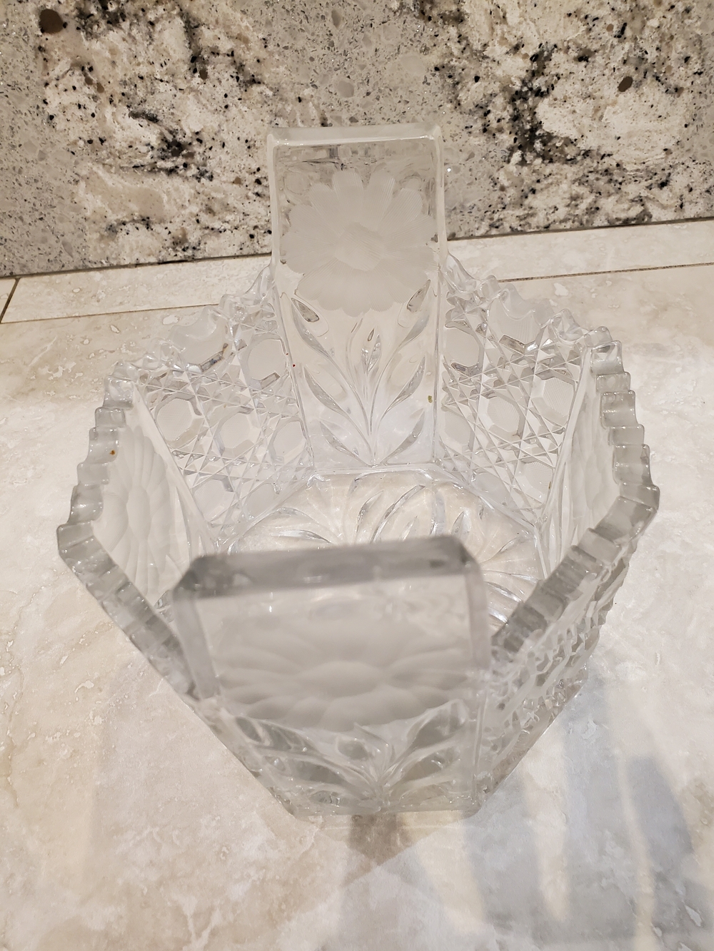 Clear Glass Floral Etched Decorative Bowl
